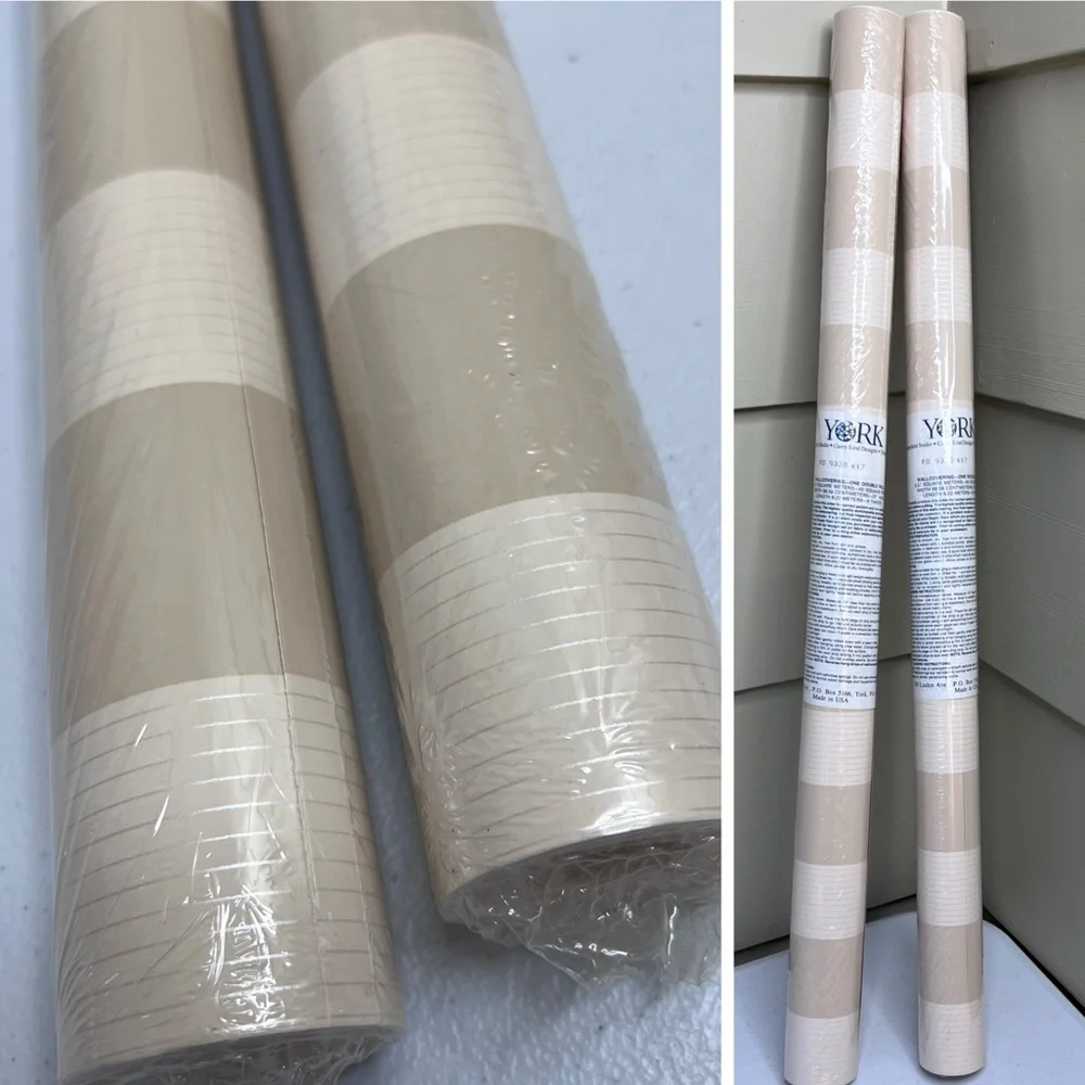 York Wallcovering PD9338 R17 Stripe Solid & Silver Cream Beige Wallpaper 2 New